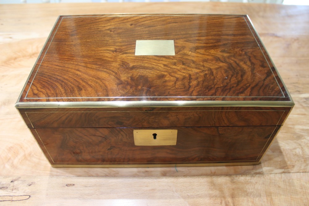  Antique Victorian walnut brass inlaid writing slope  View II