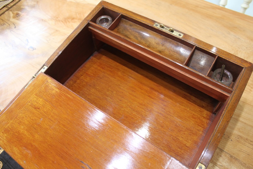  Antique Victorian walnut brass inlaid writing slope  View IV