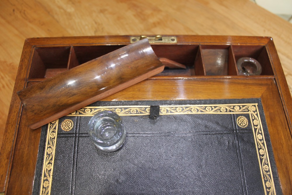  Antique Victorian walnut brass inlaid writing slope  View IX