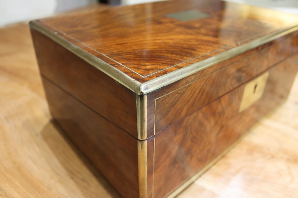  Antique Victorian walnut brass inlaid writing slope  View XI