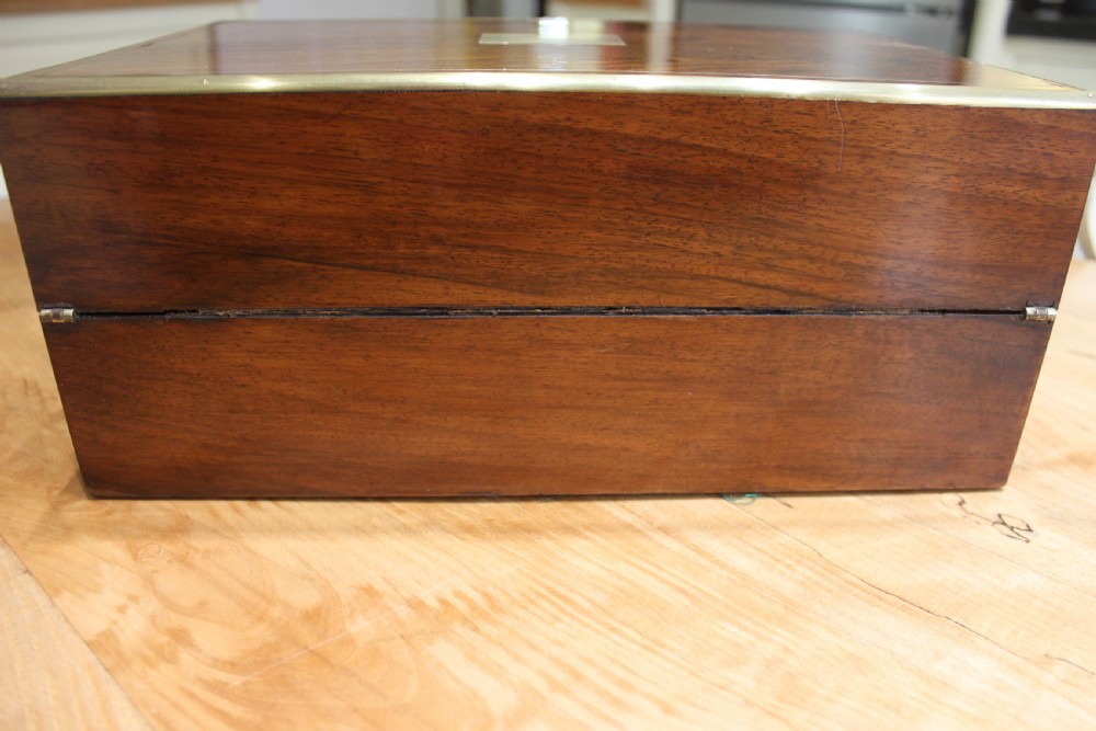  Antique Victorian walnut brass inlaid writing slope  View XIV
