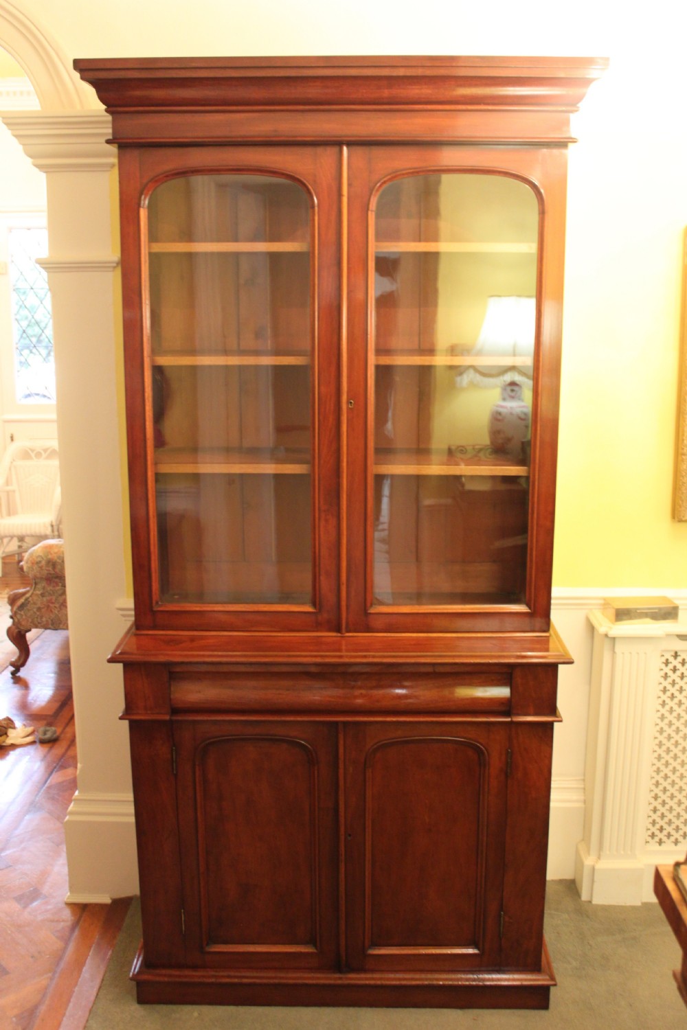 Victorian mahogany two door bookcase on cupboard View X