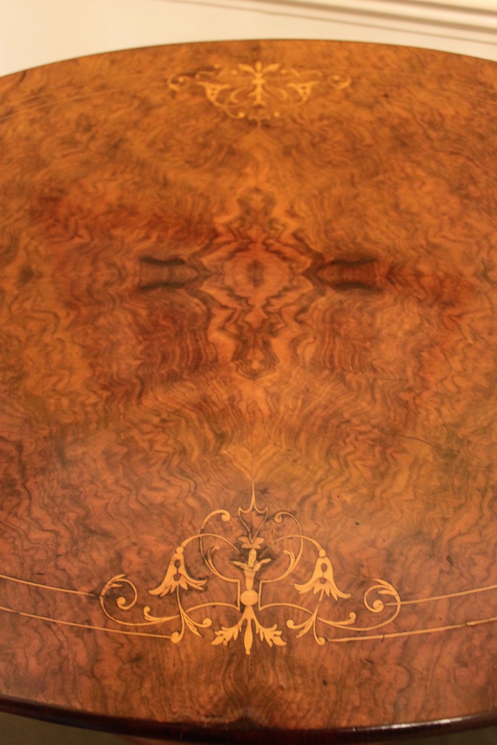 A superb quality early Victorian walnut inlaid Canterbury what-not View IV
