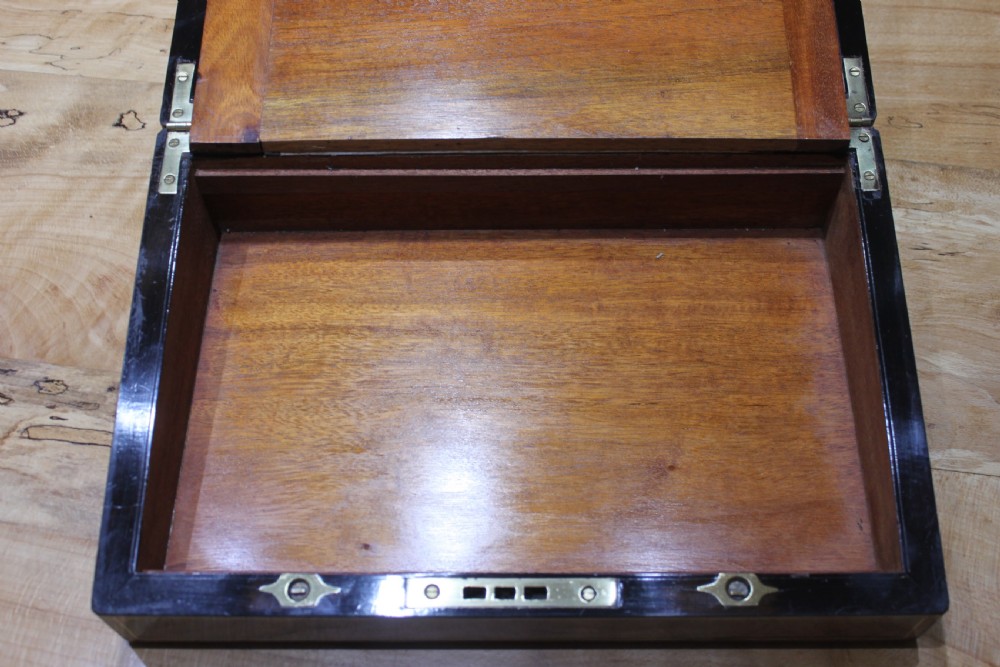 Antique Victorian burr walnut and brass inlaid writing slope. View III