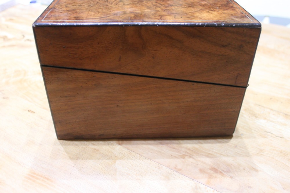 Antique Victorian burr walnut and brass inlaid writing slope. View XII