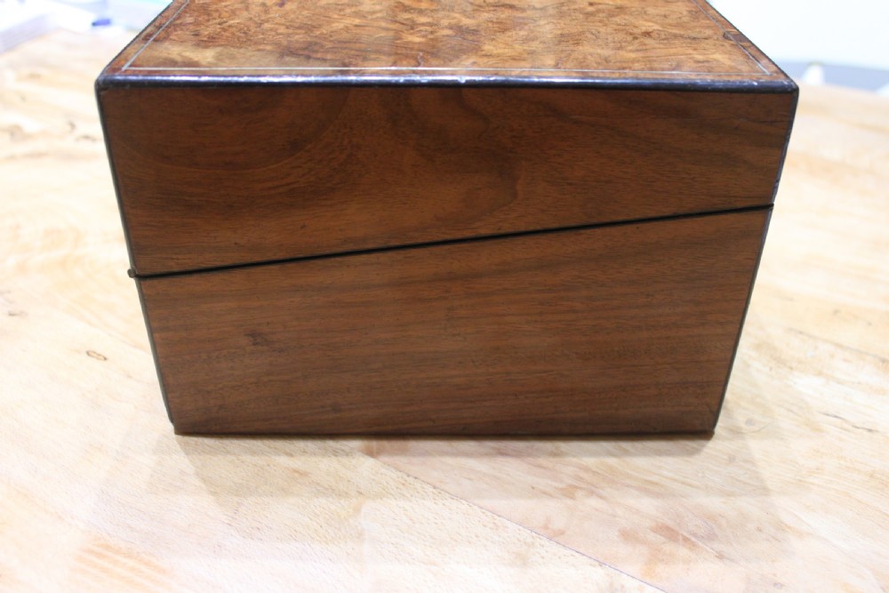 Antique Victorian burr walnut and brass inlaid writing slope. View XIII