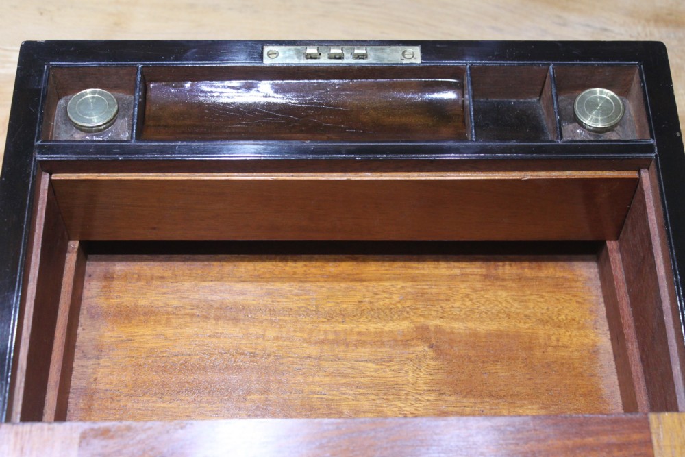 Antique Victorian burr walnut and brass inlaid writing slope. View XV