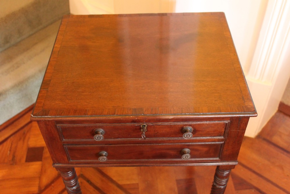 Georgian mahogany and rosewood banded work table View III