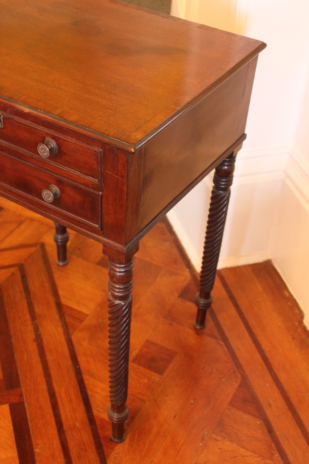 Georgian mahogany and rosewood banded work table View IV