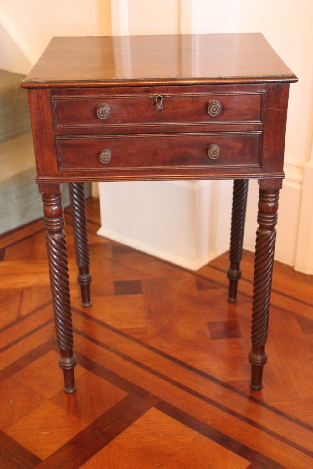 Georgian mahogany and rosewood banded work table View V