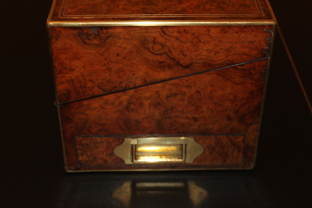 A 19th. century top quality burr walnut and brass inlaid writing slope. View III