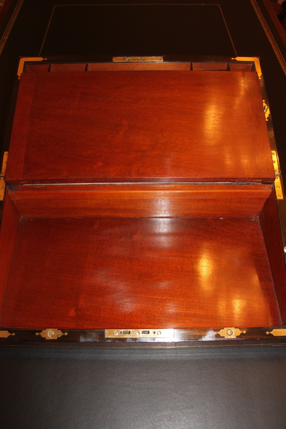 A 19th. century top quality burr walnut and brass inlaid writing slope. View VIII