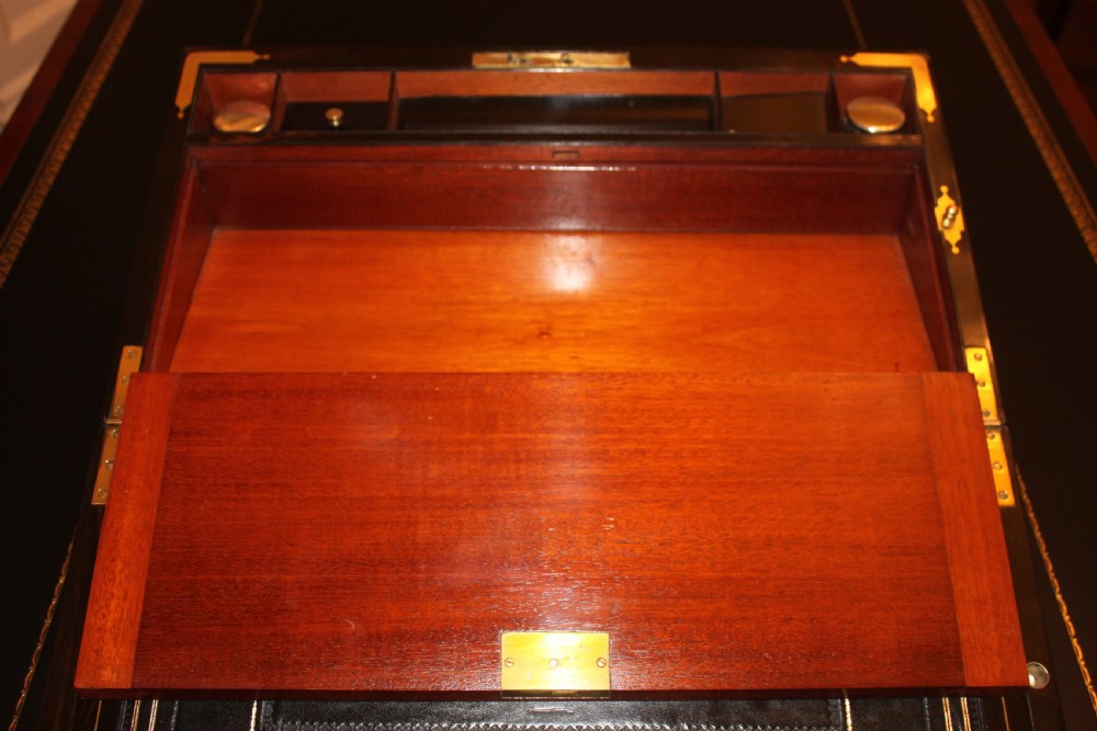 A 19th. century top quality burr walnut and brass inlaid writing slope. View IX