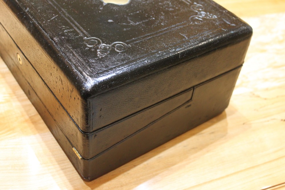 A rare black leather bound writing slope by J Fryer, Charing Cross, London. View II