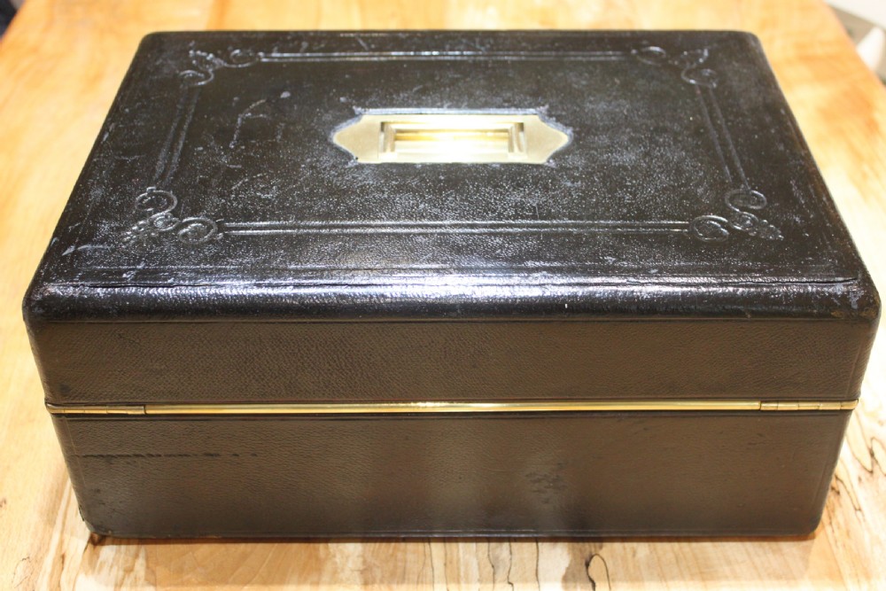 A rare black leather bound writing slope by J Fryer, Charing Cross, London. View IV