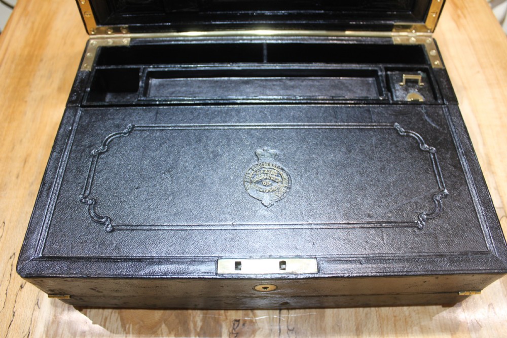 A rare black leather bound writing slope by J Fryer, Charing Cross, London. View VI
