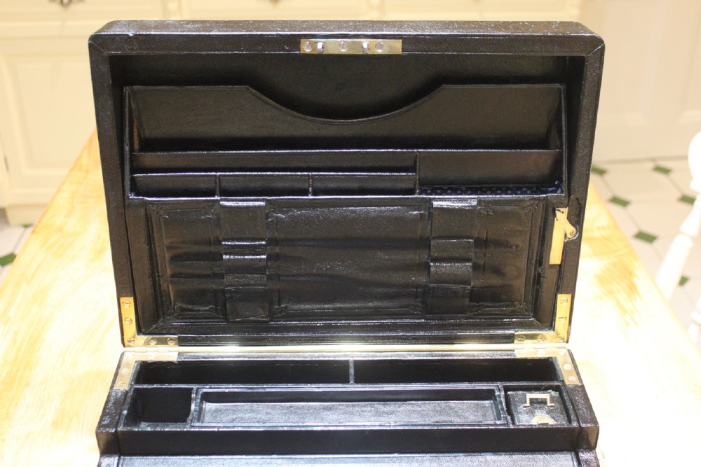 A rare black leather bound writing slope by J Fryer, Charing Cross, London. View VII