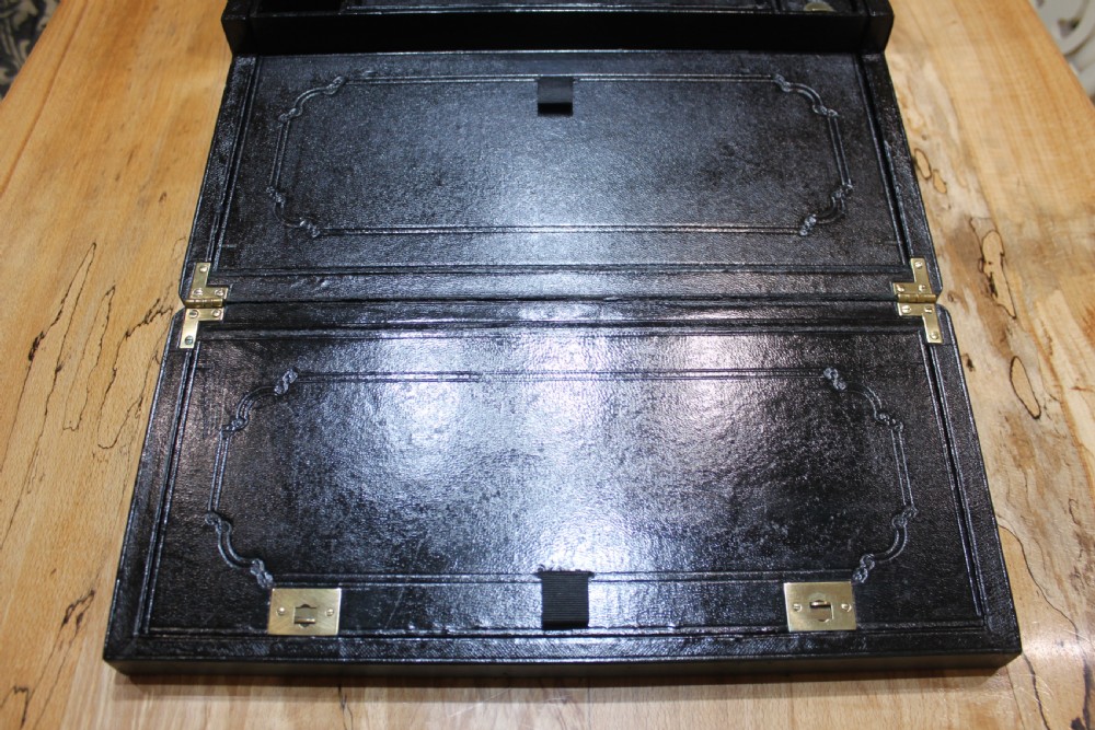 A rare black leather bound writing slope by J Fryer, Charing Cross, London. View VIII