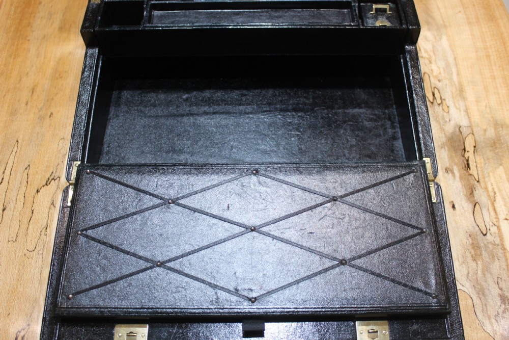 A rare black leather bound writing slope by J Fryer, Charing Cross, London. View X