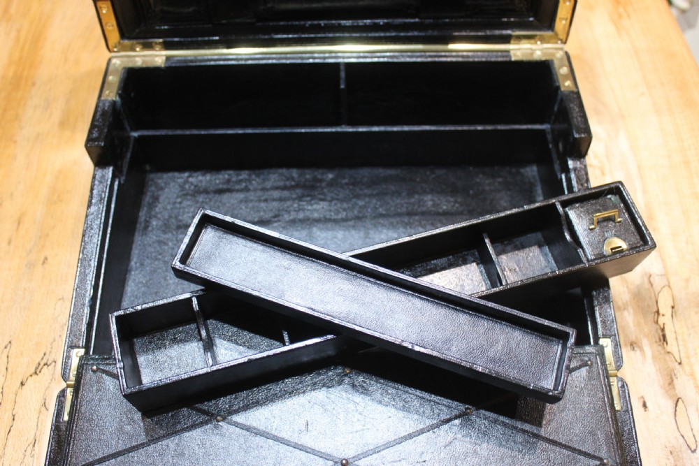 A rare black leather bound writing slope by J Fryer, Charing Cross, London. View XI