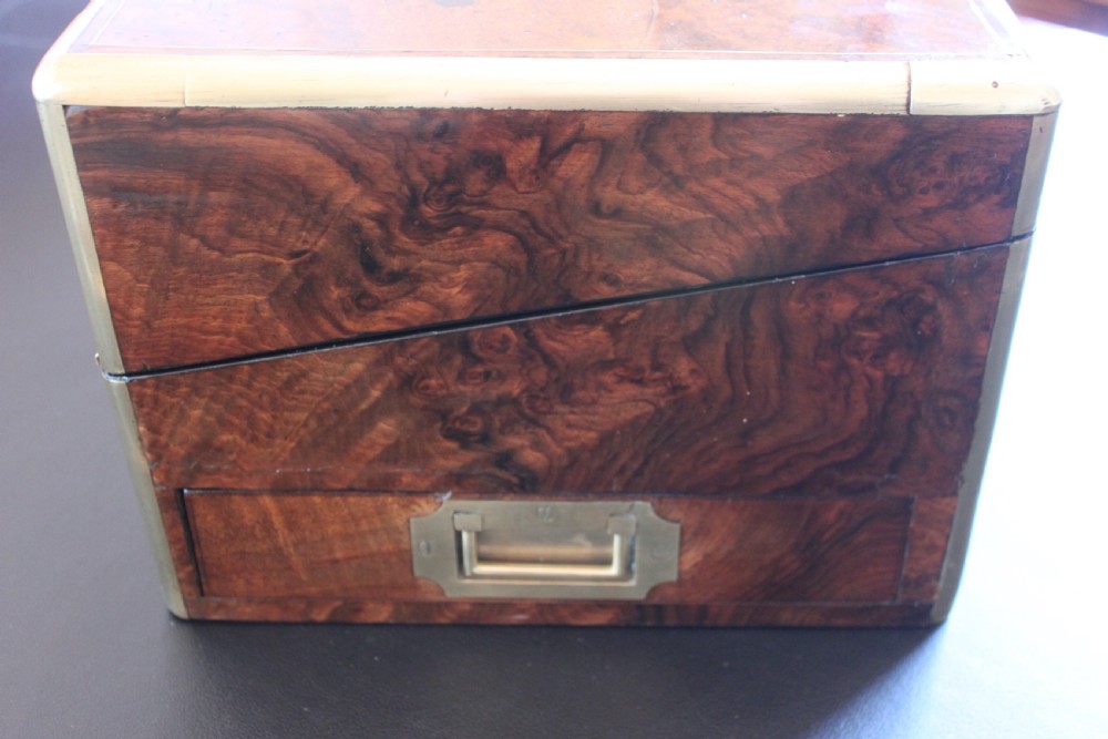 Victorian burr walnut writing slope with Bramah lock View XII