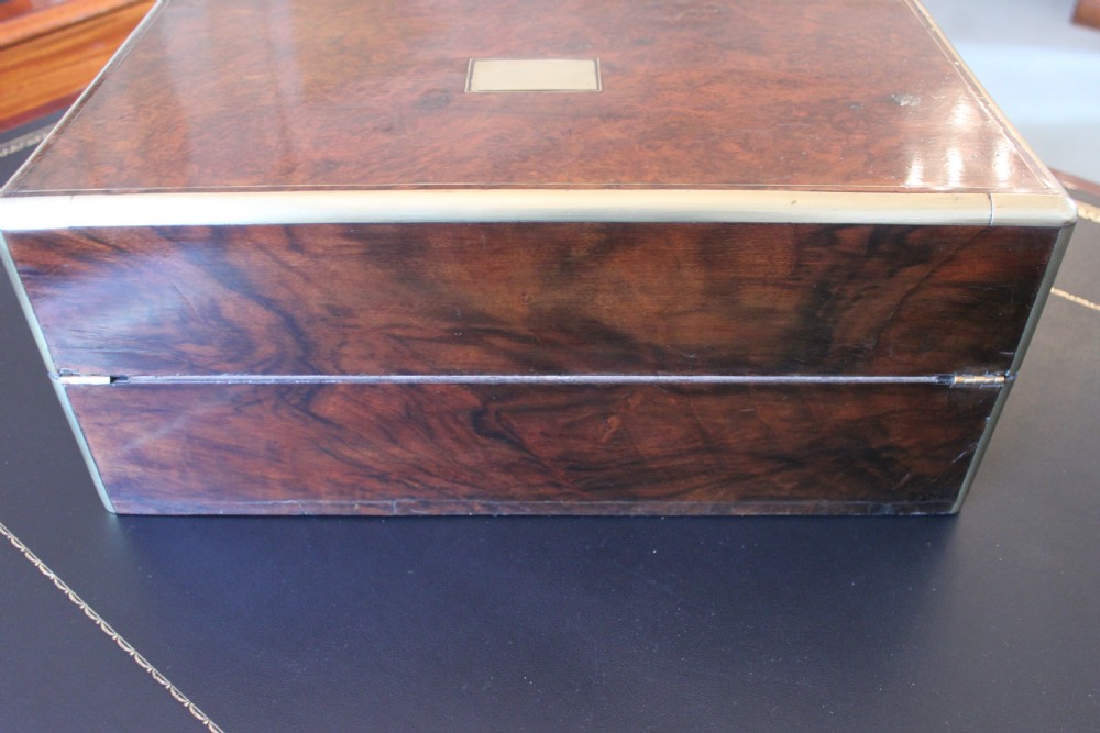 Victorian burr walnut writing slope with Bramah lock View XIV