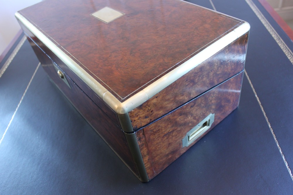 Victorian burr walnut writing slope with Bramah lock View XV