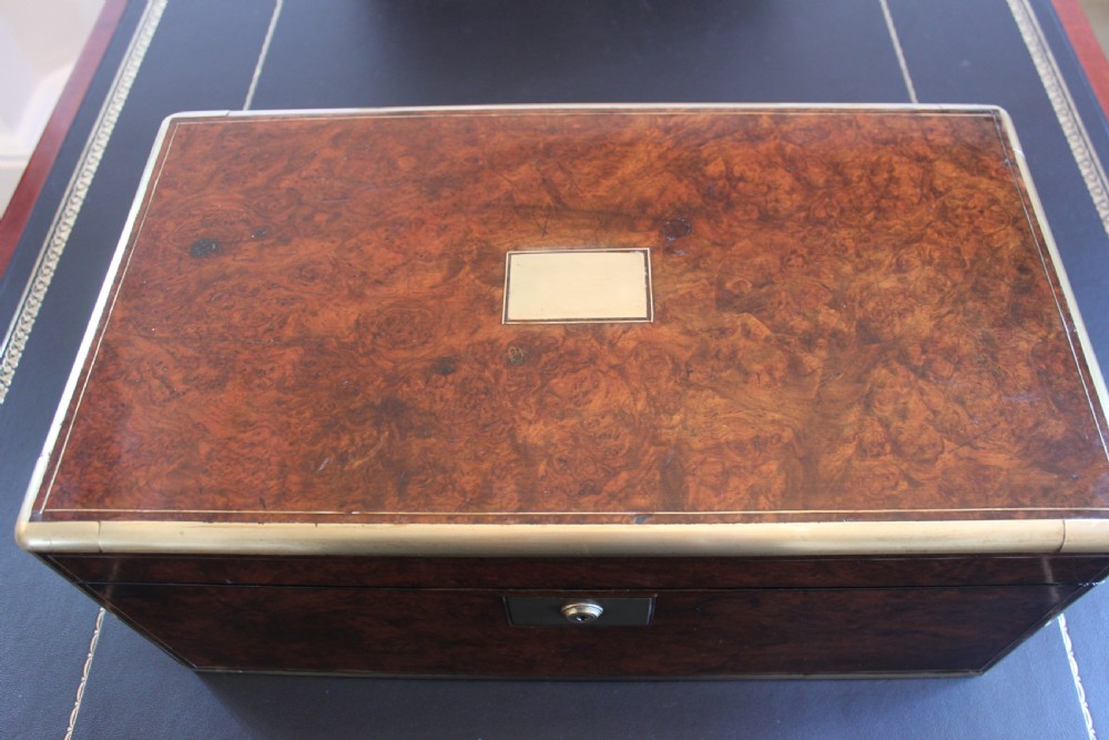 Victorian burr walnut writing slope with Bramah lock View XVII