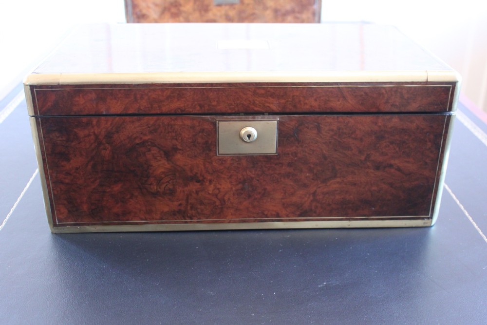 Victorian burr walnut writing slope with Bramah lock View XVIII