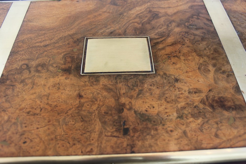 A fine Victorian burr walnut and brass bound writing slope. View III