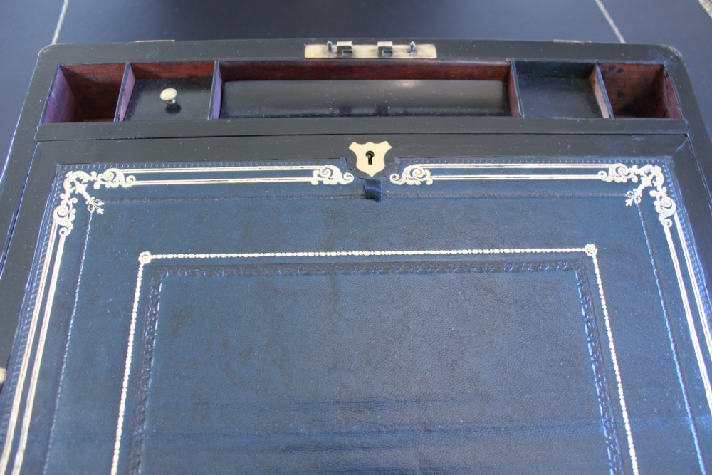A fine Victorian burr walnut and brass bound writing slope. View V
