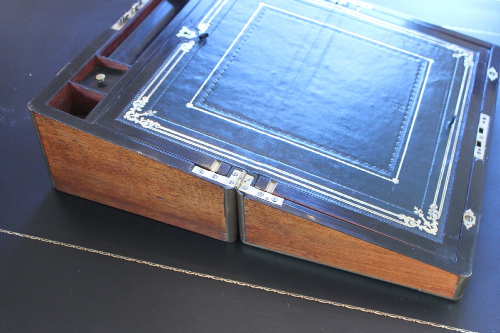 A fine Victorian burr walnut and brass bound writing slope. View VII