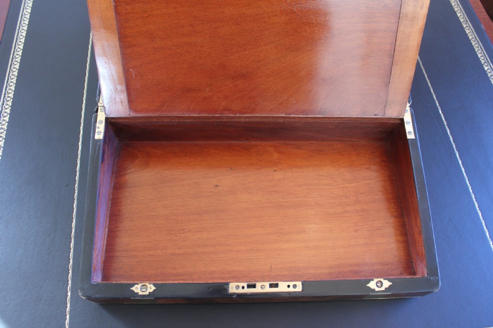 A fine Victorian burr walnut and brass bound writing slope. View X