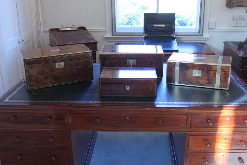 A fine Victorian burr walnut and brass bound writing slope. View XIV