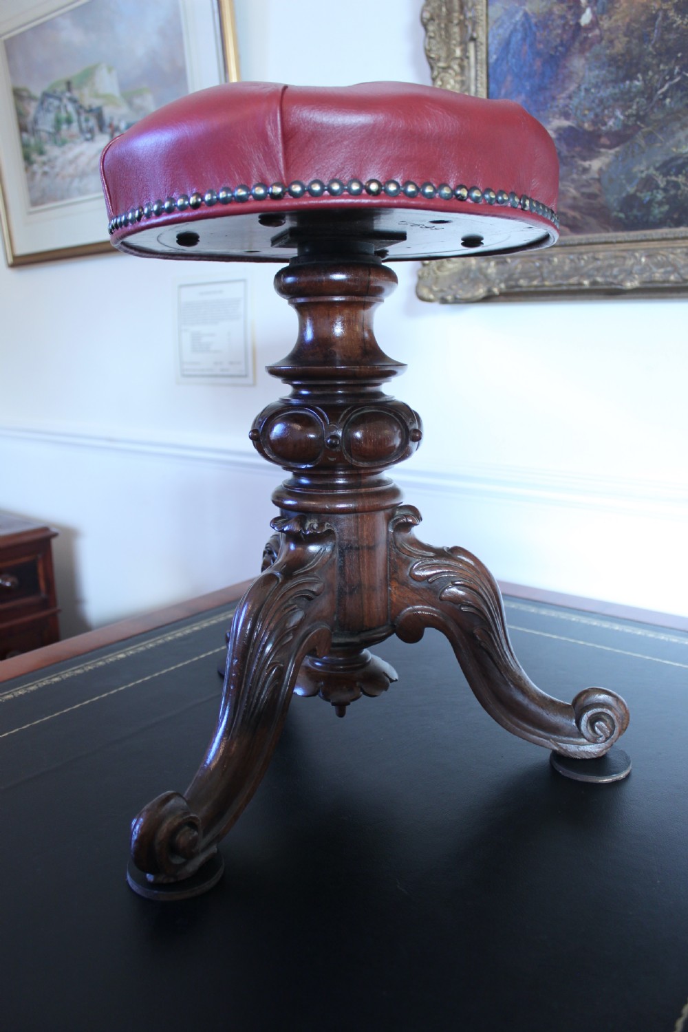 Victorian walnut revolving piano stool View V