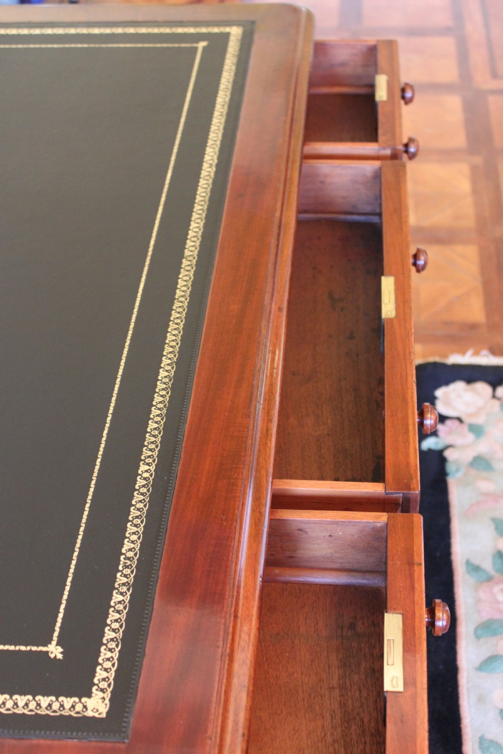 Victorian mahogany pedestal desk View XI