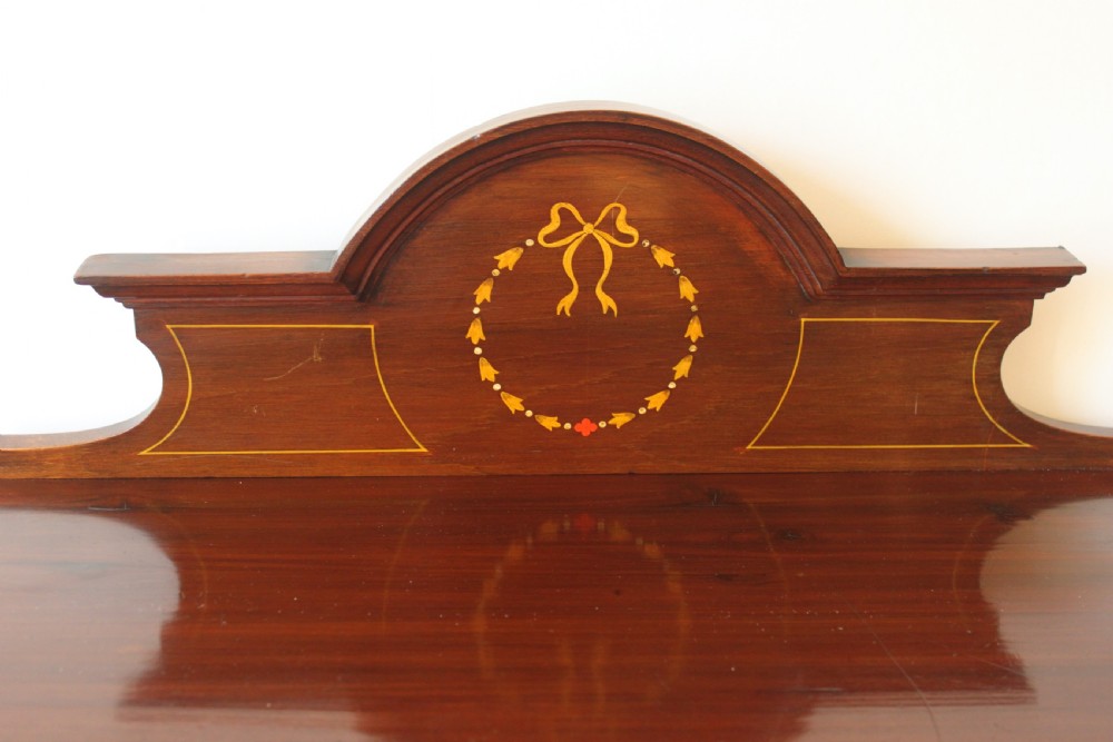 Edwardian mahogany and inlaid bow front display cabinet View V