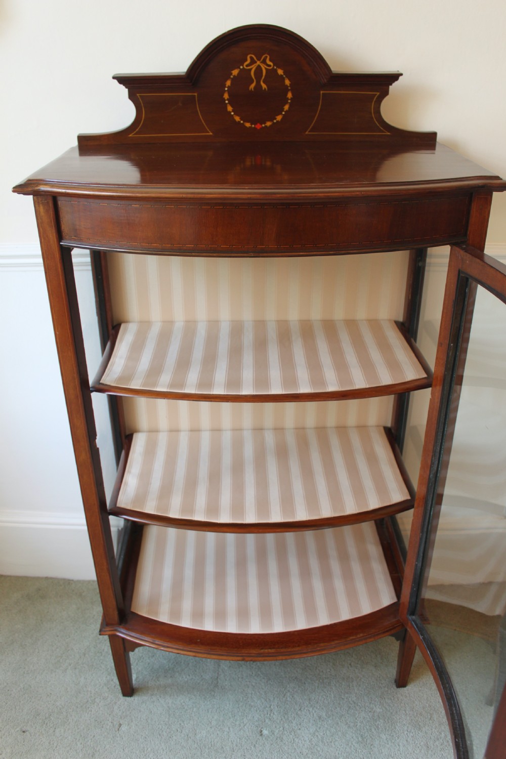Edwardian mahogany and inlaid bow front display cabinet View VII