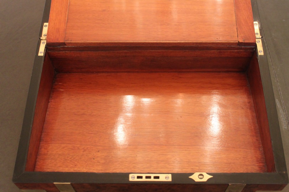 A fine Victorian burr walnut and brass bound writing slope.  View IX