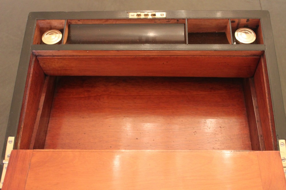 A fine Victorian burr walnut and brass bound writing slope.  View XI