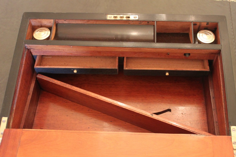 A fine Victorian burr walnut and brass bound writing slope.  View XII