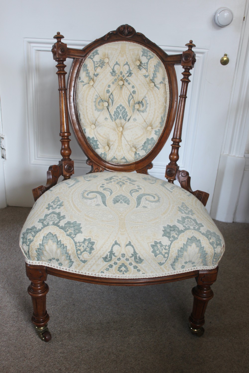 Fine walnut Victorian lady's or nursing chair