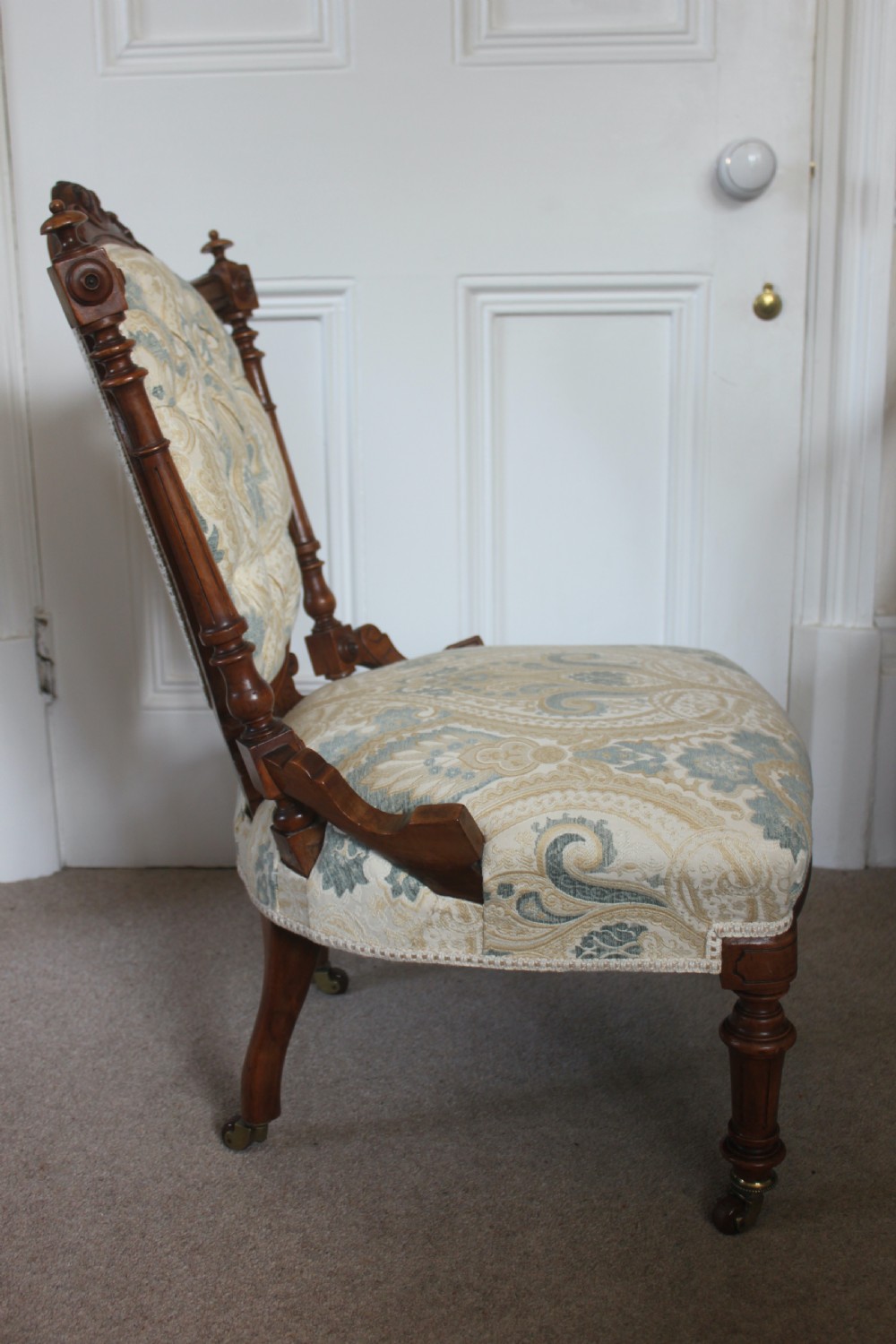 Fine walnut Victorian lady's or nursing chair View II