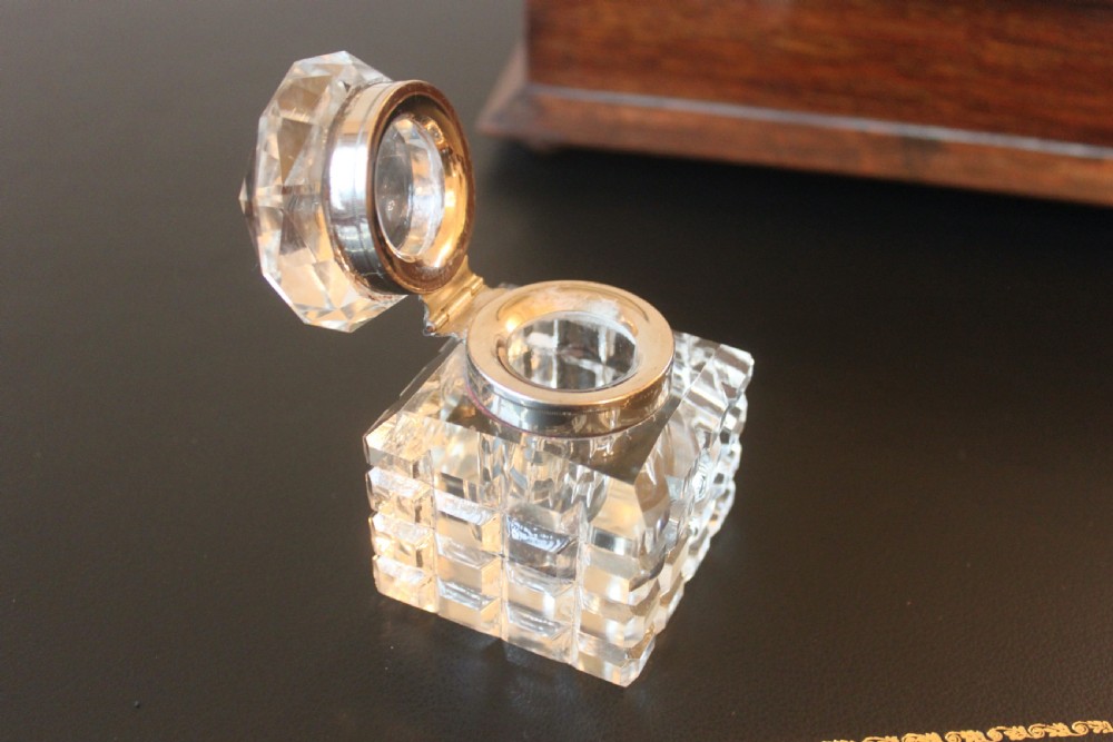 Victorian oak ink standish with drawer View V