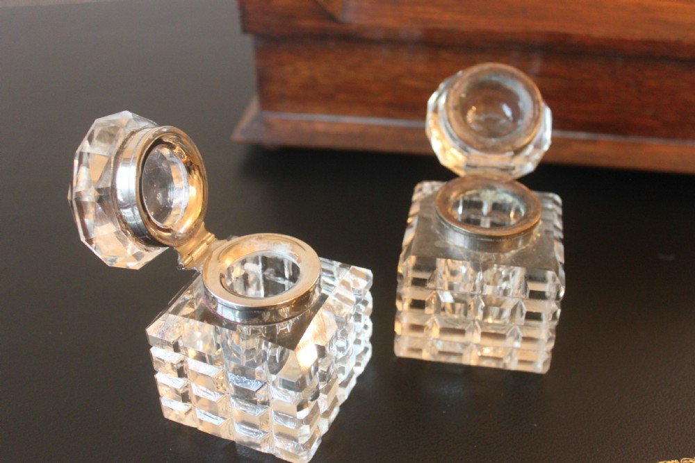 Victorian oak ink standish with drawer View VI