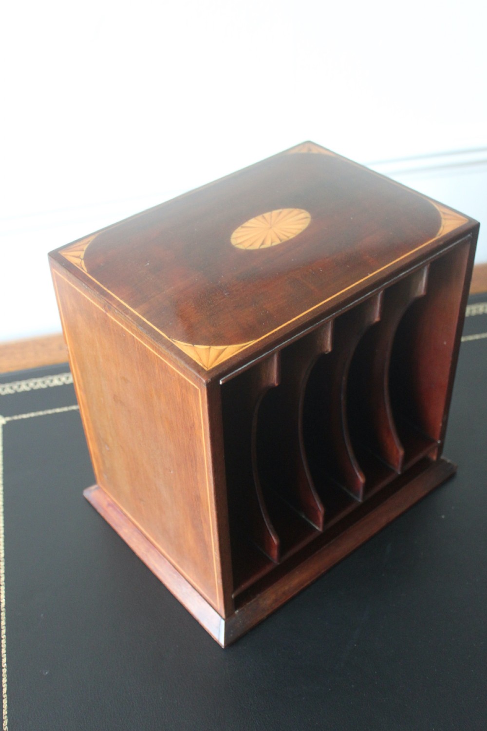 Edwardian letter rack, desk tidy, stationary box View III