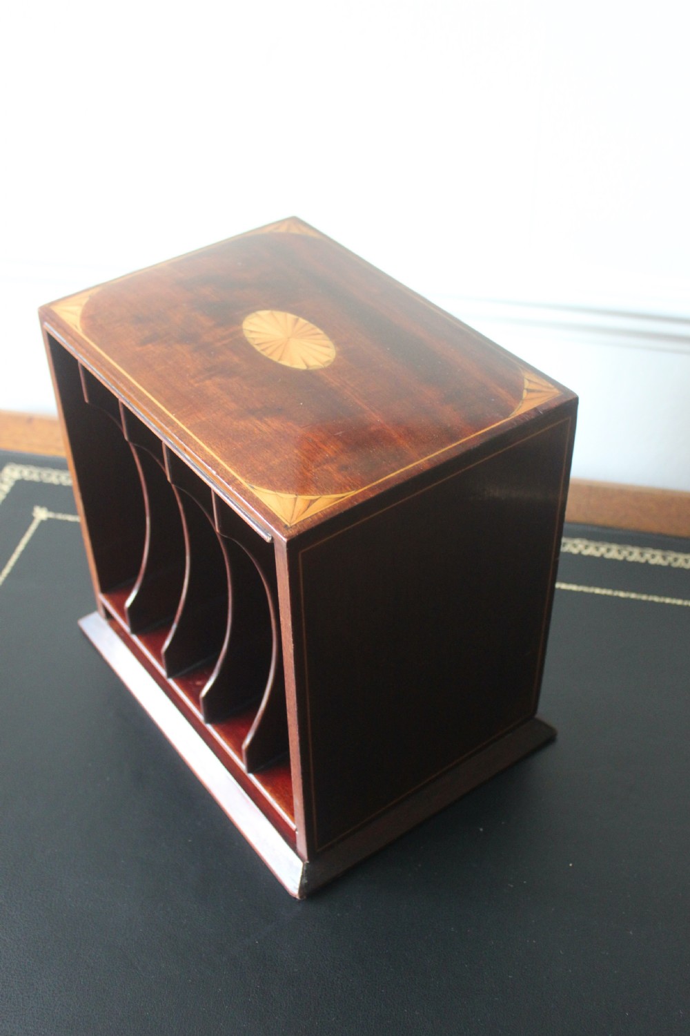 Edwardian letter rack, desk tidy, stationary box View IV