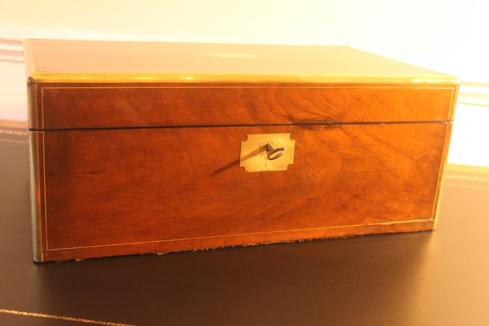 Victorian walnut brass bound writing slope View II