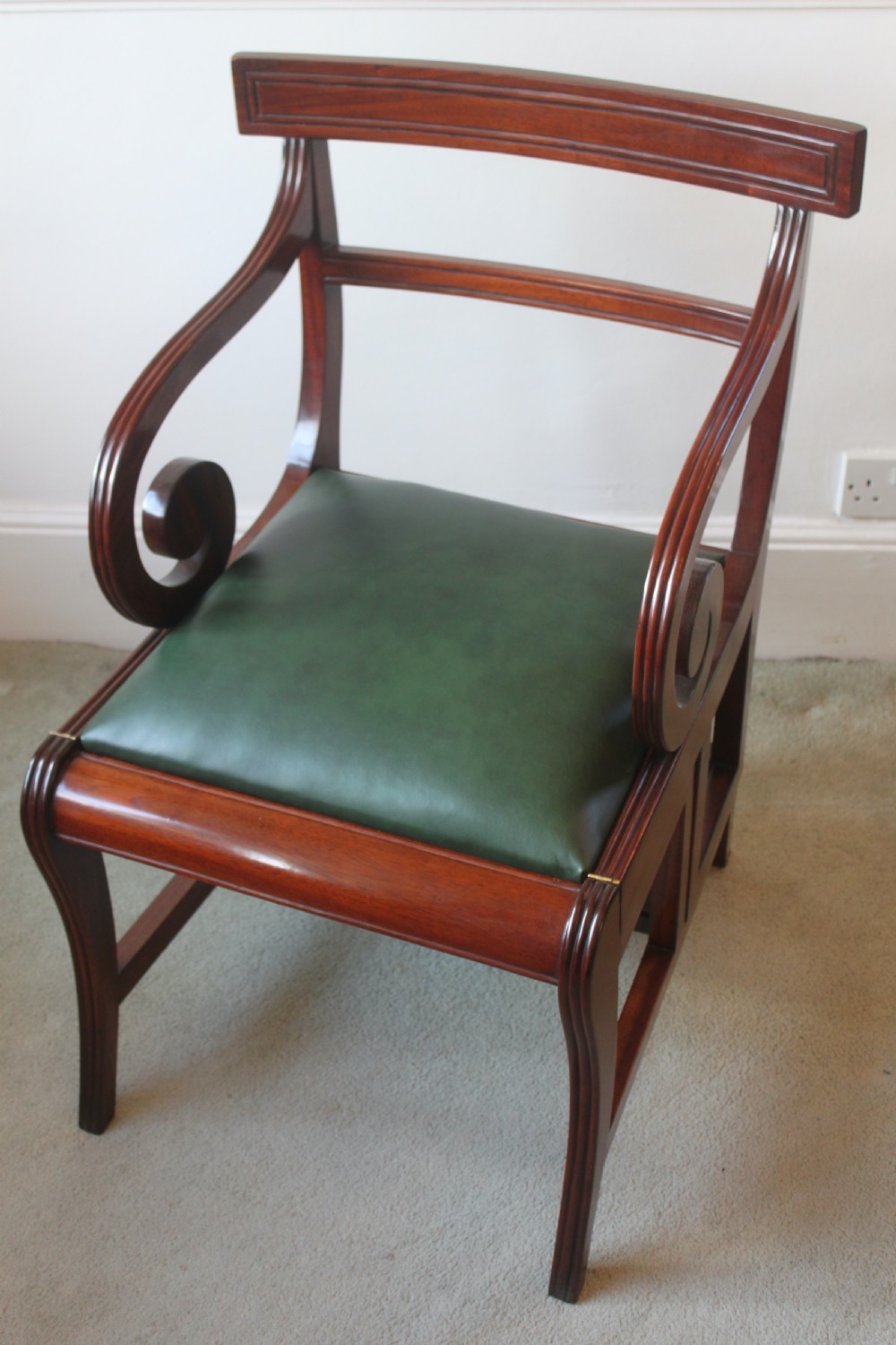 Regency period mahogany metamorphic library chair View II