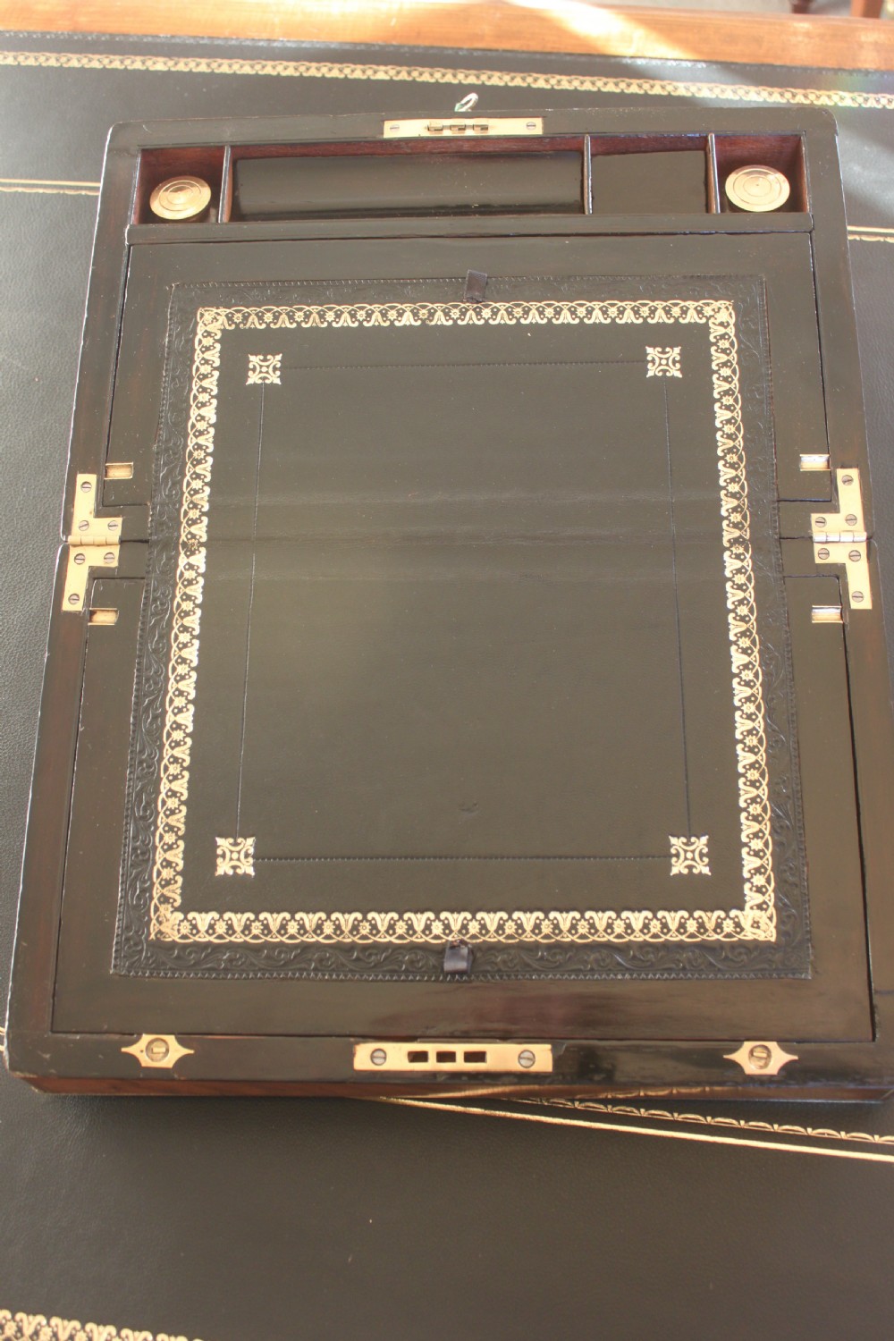 Victorian walnut writing slope with secret drawers View VI